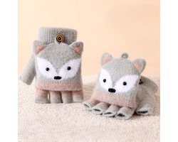 Een paar warme gebreide vingerloze handschoenen voor kinderen van 7-10 jaar, met een knoopsluiting en een zachte voering,Lichtgrijs