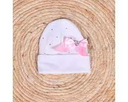 Geboorte mutsje met strik - Newborn mutsje - Babymeisje - Babyshower - Babykleding - Kraamcadeau
