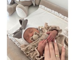 Geboortemuts / babymuts / ziekenhuismuts wit met grijze strik - Extra dikke stof - 0 tot 1 maand