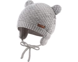 Gebreide Baby Oorflap Beanie Hoed - Zachte Muts voor Jongen en Meisje - Leuke Beer Motief