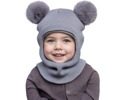 Gebreide Baby Wintermuts En Sjaal Set Zacht Dubbelzijdig Kantoor En Warm Unisex Lichtgrijs Ontwerp Voor Peuters Kinderen Winter En Koude Seizoenen