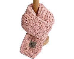 Gebreide Sjaal met Beertje - Roze - 100x9cm - Polyester - Baby Peuter Sjaal - Gebreid - Warm