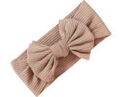 Grannies - baby haarband Faela - kinder haarstrik - hoofdband meisje - zachte stretch - taupe bruin