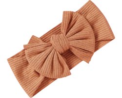 Grannies - baby haarband Faela - kinder haarstrik - hoofdband meisje - zachte stretch - terracotta bruin