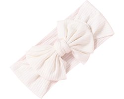 Grannies - baby haarband Faela - kinder haarstrik - hoofdband meisje - zachte stretch - wit