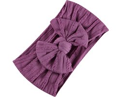 Grannies - baby haarband Mae - kinder haarstrik - hoofdband meisje - zachte stretch - aubergine paars