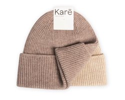 Karē Baby Muts - Baby Mutsje Unisex - 0-6 maanden - Zacht & Ademend Merino Wol - 2 Pack - Warm Walnut & Bon Beige