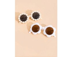 Kinder Zonnebril - Bril - Kind - Baby - 2 stuks | Off-White / Wit - Bloem - Bloemetjes | Vanaf 2 jaar - 6 jaar | UV beschermend - Opklapbaar | Kinderzonnebril – Zonnebrillen | DH Collection