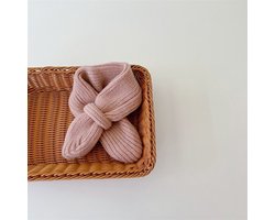 Kindersjaal, meisjesmodel, gebreide sjaal, warme wintersjaal met gekruiste bandjes, schattige sjaal geschikt voor kinderen van 1-14 jaar - roze