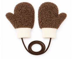 Kinderwanten 1-3 Jaar – Warme Teddy Wanten voor Kinderen – Winterwanten met Verbindingskoord – Bruin