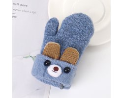 Kinderwinterhandschoenen Wanten Baby Cartoon Mitten Nekhandschoenen Dikke dubbel gebreide handschoen met pluche, 0 - 3 jaar oud, spelen, hardlopen, skiën,blauw