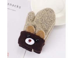 Kinderwinterhandschoenen Wanten Baby Cartoon Mitten Nekhandschoenen Dikke dubbel gebreide handschoen met pluche, 0 - 3 jaar oud, spelen, hardlopen, skiën,kaki