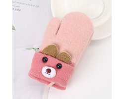 Kinderwinterhandschoenen Wanten Baby Cartoon Mitten Nekhandschoenen Dikke dubbel gebreide handschoen met pluche, 0 - 3 jaar oud, spelen, hardlopen, skiën,lichtroze