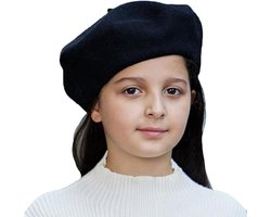 Kinderwollen baret - Klassiek en stijlvol - Effen kleur - Baby's en meisjes - Zwart