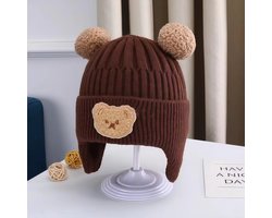 Kraftverdia Baby Beanie Muts met Fleece Voering - Peuter Wintermuts 0-6 maanden, 6-12 maanden & 1-2 jaar - Warme Gebreide Muts met Oorflappen voor Jongens en Meisjes - Schattige Kinder Beanie - Bruin
