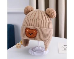 Kraftverdia Baby Beanie Muts met Fleece Voering - Peuter Wintermuts 0-6 maanden, 6-12 maanden & 1-2 jaar - Warme Gebreide Muts met Oorflappen voor Jongens en Meisjes - Schattige Kinder Beanie - Khaki