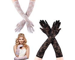 Lange dameshandschoenen kant vintage stijl bruidshandschoenen voor bruiloft en opera - accessoires voor dames bij bruiloften en feesten - meerkleurig, 2 paar