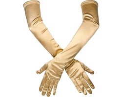 Lange Satijnen Handschoenen 21" - Rekbaar en Elegant voor Avondfeesten - In Goud