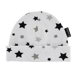 Louka babymutsje wit met grijze en zwarte ster| new born | meisje | jongen | grijs | zwart