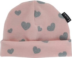 Louka babymutsje zalm roze met zilveren hartjes
