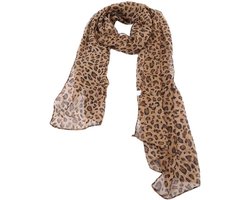 - Luipaard print sjaal van chiffon - bruin - elegant design - 160 cm x 45 cm
