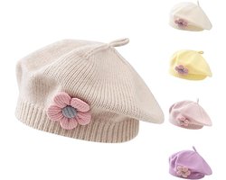 Meisjes baret winter warme muts peuter Franse gebreide muts baby schattige bloemen baret - beige