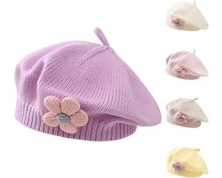 Meisjes baret winter warme muts peuter Franse gebreide muts baby schattige bloemen baret - paars