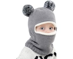 Muts - Gebreide Kindermuts - Capuchon - Warme skimuts - Acrylvezel - Beanie- Warme sjaal - Volledige dekking - Oorwarmers voor peuters van 1-6 jaar - Gezichts- en nekmuts - Jongens en meisjes - Grijs