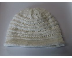Mutsje - Meisjes - Ecru - Effen - Gebreid - Gevoerd - maat 44 - hoofdomtrek 39 cm