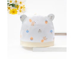 Newborn baby mutsje met oortjes en print - Geel - Maat: PREMATURE (45 cm omtrek)