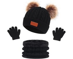 OIMG 3-in-1 Kinder Beanie Set voor Kinderen - kinderwintermuts - warme gebreide wintermuts - Winddichte Kinder Winteraccessoires voor Herfst & Winter - Wintermuts, Sjaal en Handschoenen voor Jongens en Meisjes (2- 6Jaar)