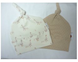 Oogappel Set Newborn Knoopmutsjes Eendjes en Ajour-Ecru-Beige