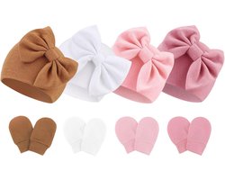 Pasgeboren Baby Hoeden en Wanten Set - Beanie Hoed en Katoenen Handschoenen voor 0-6 Maanden