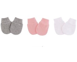 Per 3 Paar - Baby Krabwantjes Meisjes Roze - 0–2 Maanden - Anti Krabwanten Newborn