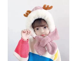 Sara Shop- Wintermuts voor kinderen-Maat 1/6 Jaar Kinder -Koud weer-Wintermuts-Bonnet Winter Muts Met Nekwarmer-hoeden met schattig decoratieve oortjes bovenop-Gevoerd met fleece-sjaal en muts jongens-Kerst cadeau & Sinterklaas en verjaardag Cadeau