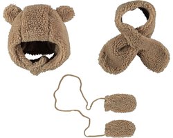 Sarlini - 3-delige - Set - Muts - Sjaal - Wanten - Bruin - 0/6 maanden