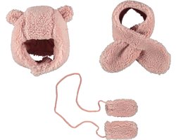 Sarlini - 3-delige - Set - Muts - Sjaal - Wanten - Roze - 0/6 maanden