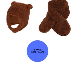 Sarlini - Baby Sjaal & Muts - Set - Teddy Wol - 0-6 Maanden - Midden Bruin