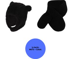 Sarlini - Baby Sjaal & Muts - Set - Teddy Wol - 6-12 Maanden - Donker Grijs