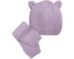 Sarlini - Sjaal en Muts met Oortjes 0-6 mnd Lila - 2 Delige Winter Set Baby