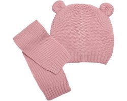 Sarlini - Sjaal en Muts met Oortjes 6-12 mnd Roze - 2 Delige Winter Set Baby