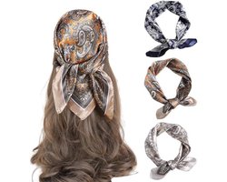 Satijnen sjaals voor dames in vierkante bandana's, 70 x 70 cm - 3-pack - Accessoire voor hoeden, hals en hoofd