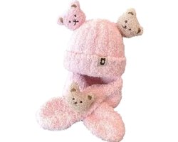 Schattige baby beer muts en sjaal - One size - Warm - Cadeau - Winter - Baby accessoires - Kleding - Twee delig