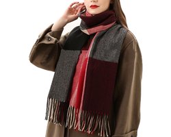 Sjaals voor dames, geruit, poncho, zacht, hoogwaardig gebreide wintersjaal met kwasten