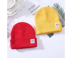 Smiley Beanie voor Kids: Warm en comfortabel, met een vleugje plezier! - Geel