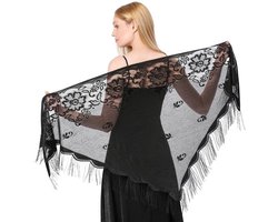 Stola met kantpatroon - Driehoekige Sjaal - Bruiloft/Cape - Avondjurken - Lichtgewicht/Transparant - Maat: 200x75 cm