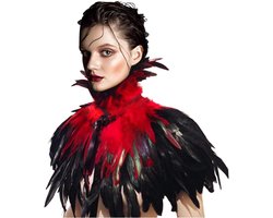 Thelau - Zwarte Gothic Victoriaanse natuurstijl veer-kap-sjaal stola poncho met kraag - Trendy accessoire voor dames