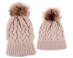 Tweedelige gebreide mutsset Geschikt voor moeder en kind, gebreide mutsen Geschikt voor ouder en kind, warme winterskimutsen