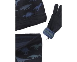 Vertbaudet Babyset voor jongens muts + snood + wanten/handschoenen « Dinos »