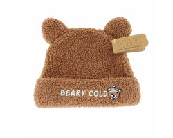 VIB® - Muts rond - 3-6 m - Teddy Chocolate 'BEARY COLD' - Babykleertjes - baby muts - baby muts newborn - baby mutsje - baby cadeau - kraam cadeau - baby aankodiging